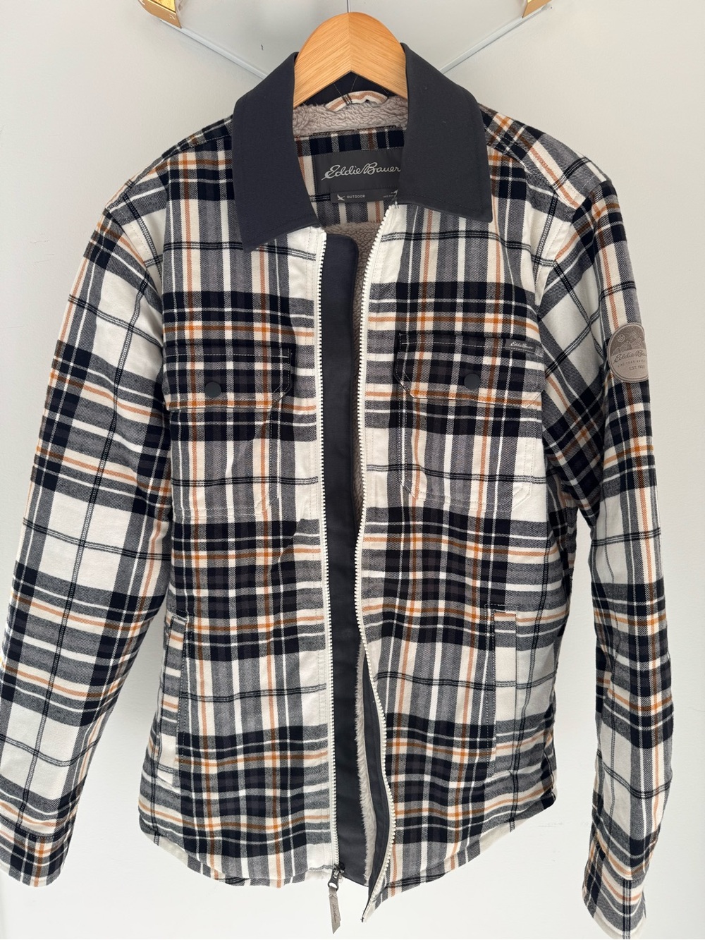 Eddie Bauer Black, Cream and Brown Plaid Blanket